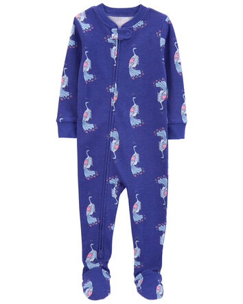 Toddler 1-Piece Peacock 100% Snug Fit Cotton Footie Pajamas, 