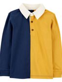 Navy/Yellow - Toddler Long-Sleeve Rugby Polo Shirt