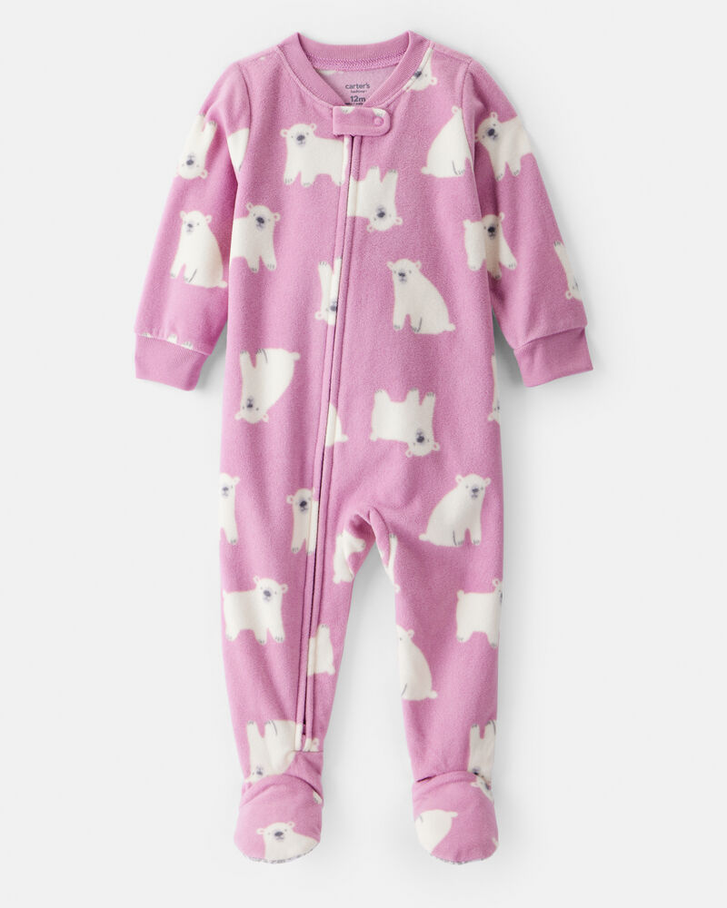 Toddler Girl Polar Bear Loose Fit Long-Sleeve 2-Way Zip 1-Piece Pajamas, image 1 of 4 slides