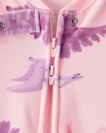 Baby Girl Dinosaur Loose Fit 2-Way Zip 1-Piece Pajamas - Pink, 