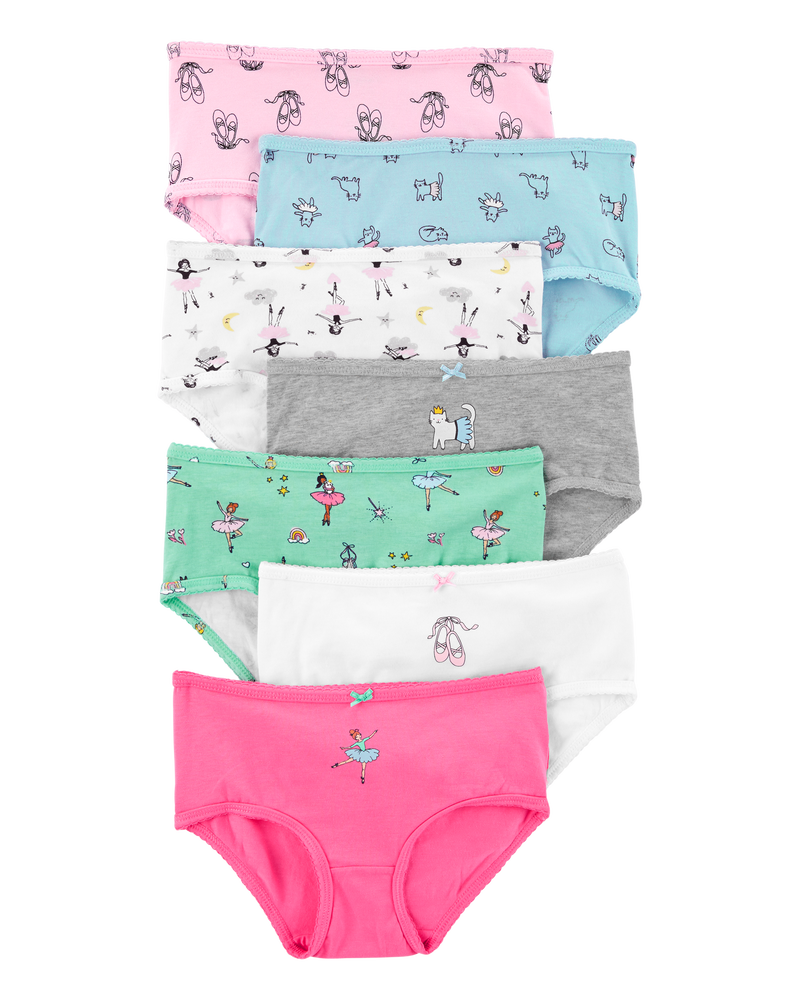 Kid 7-Pack Ballerina Print Brief Stretch Cotton Underwear, image 1 of 2 slides