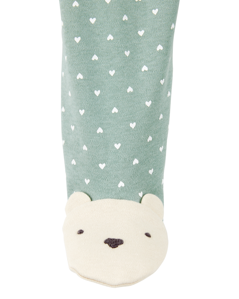 Baby 2-Pack  Cotton 2-Way Zip Sleep & Play Pajamas - Green/Ivory, image 5 of 6 slides