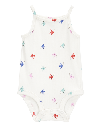 Baby Fish Print Sleeveless Bodysuit, 