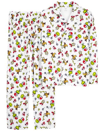 Adult 2-Piece Christmas Grinch Fleece Coat-Style Pajamas, 