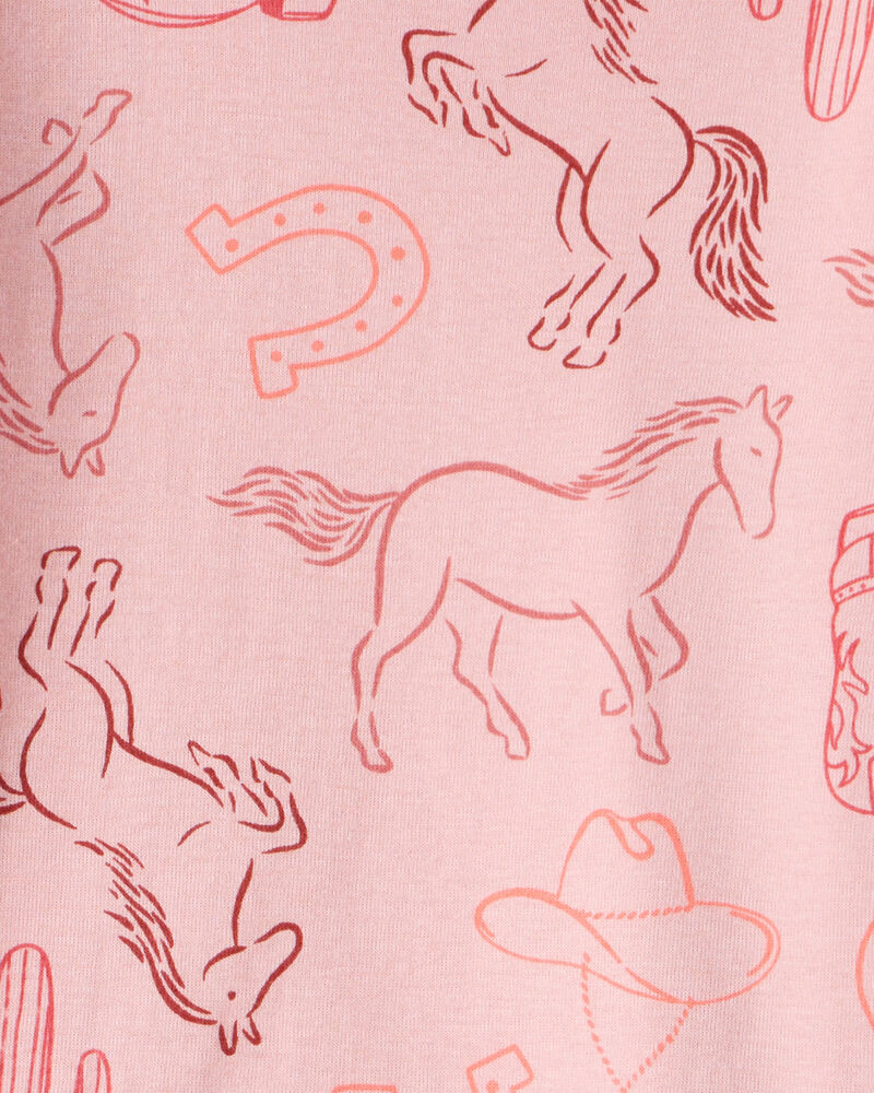 Girls Cowgirl Print 100% Cotton Long-Sleeve Snug Fit 4-Piece Pajamas - Pink, image 3 of 5 slides