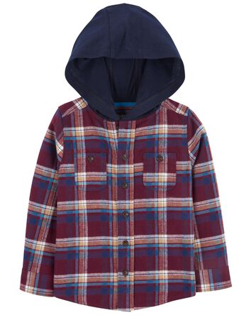 Toddler Hooded Button-Front Cozy Flannel Top, 