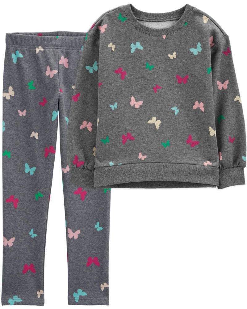 Kid 2-Piece Butterfly Sweathsirt & Fleece Leggings Set, image 1 of 7 slides