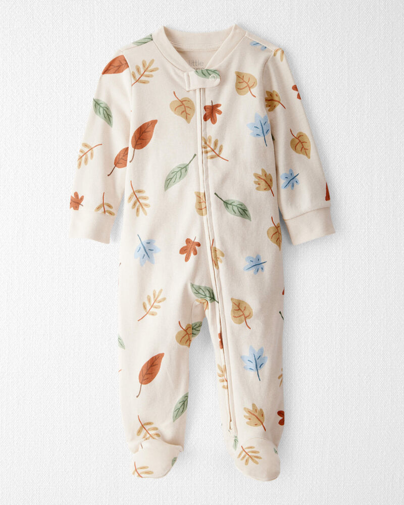 Baby Organic Cotton Sleep & Play Pajamas in Autumn Leaves Print, image 1 of 5 slides