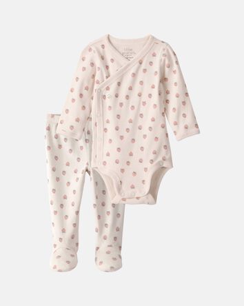 Baby Girl 2-Piece Organic Cotton Wrap Bodysuit & Pant Set in Strawberry Print, 