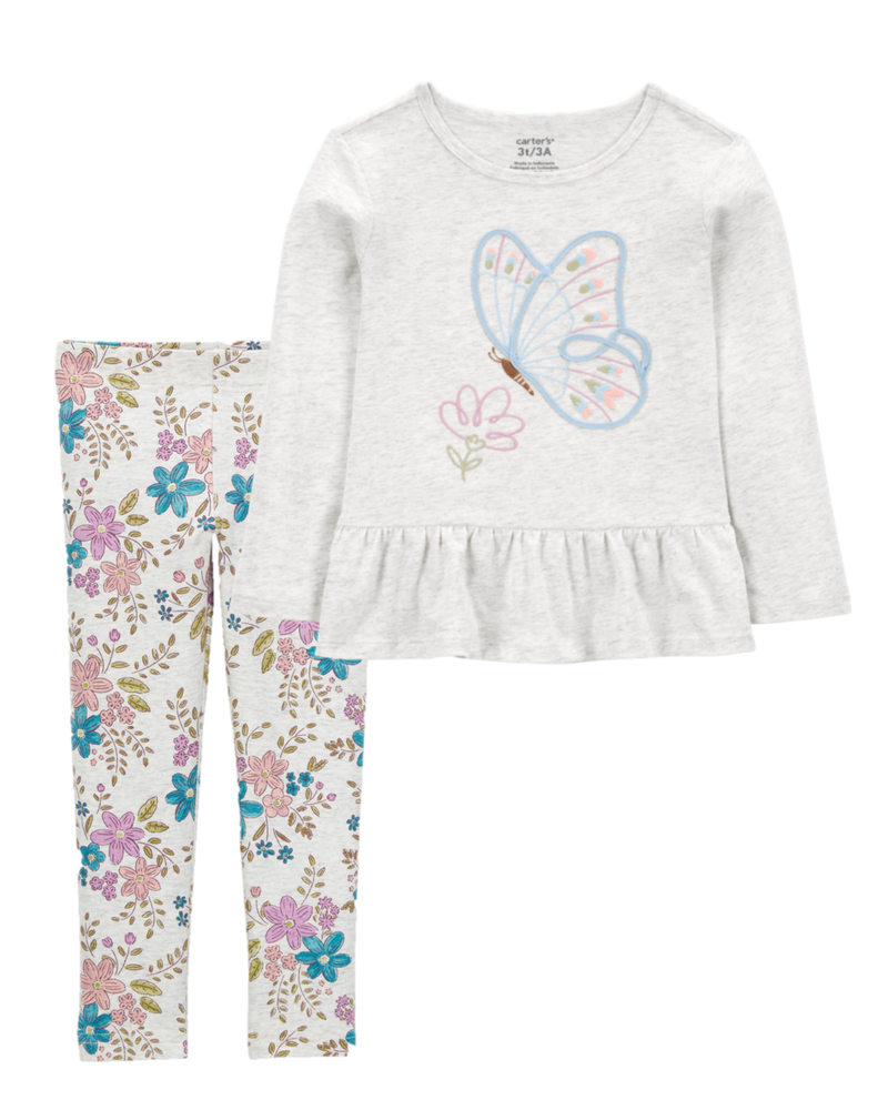 Kid 2-Piece Butterfly Peplum Top & Leggings Set, image 1 of 8 slides
