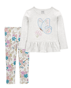 Kid 2-Piece Butterfly Peplum Top & Leggings Set, image 1 of 8 slides