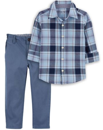 Baby 2-Piece Plaid Button-Front Shirt & Chino Pants Set, 