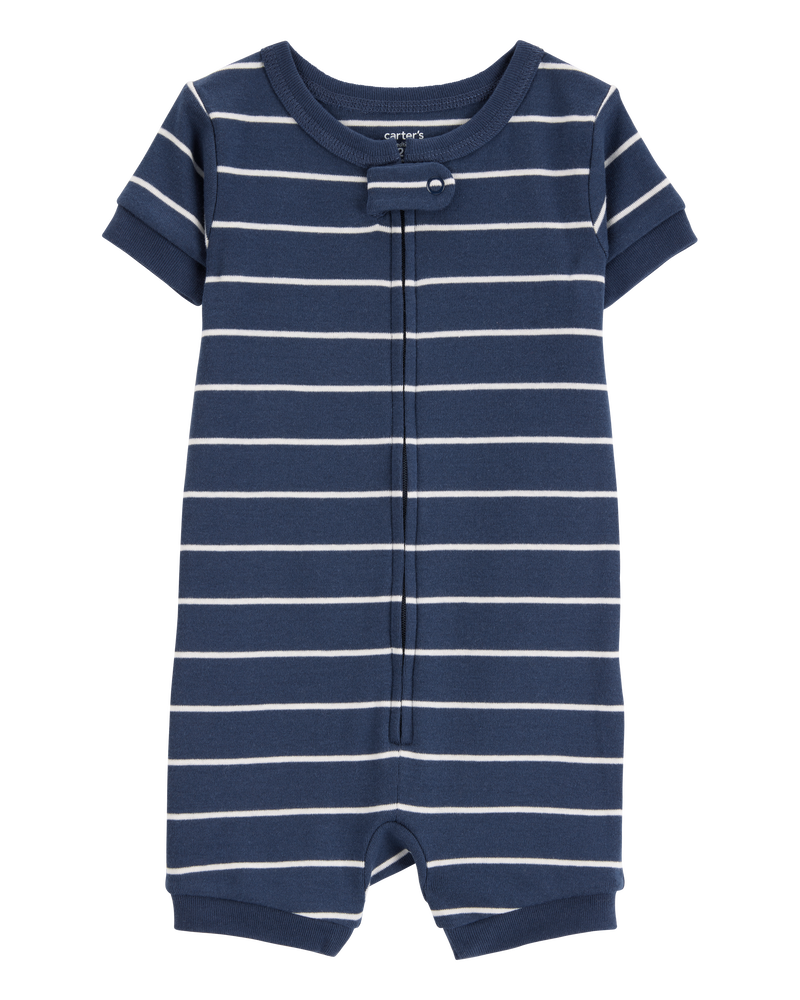 Baby Striped Snug Fit Cotton 1-Piece Pajamas - Navy, image 1 of 4 slides
