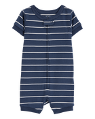 Baby Striped Snug Fit Cotton 1-Piece Pajamas - Navy, image 1 of 4 slides
