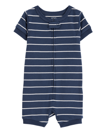Baby Striped Snug Fit Cotton 1-Piece Pajamas - Navy, 