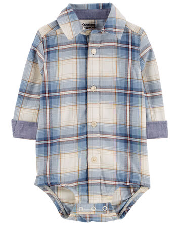 Baby Plaid Button-Front Bodysuit, 