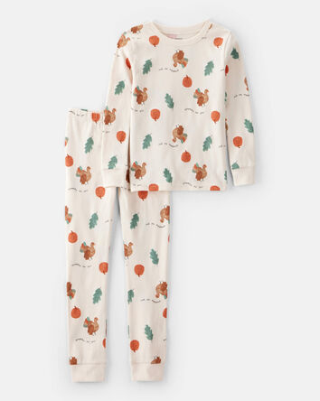 Kid Thanksgiving Print 100% Cotton Long-Sleeve 2-Piece Pajamas - White, 