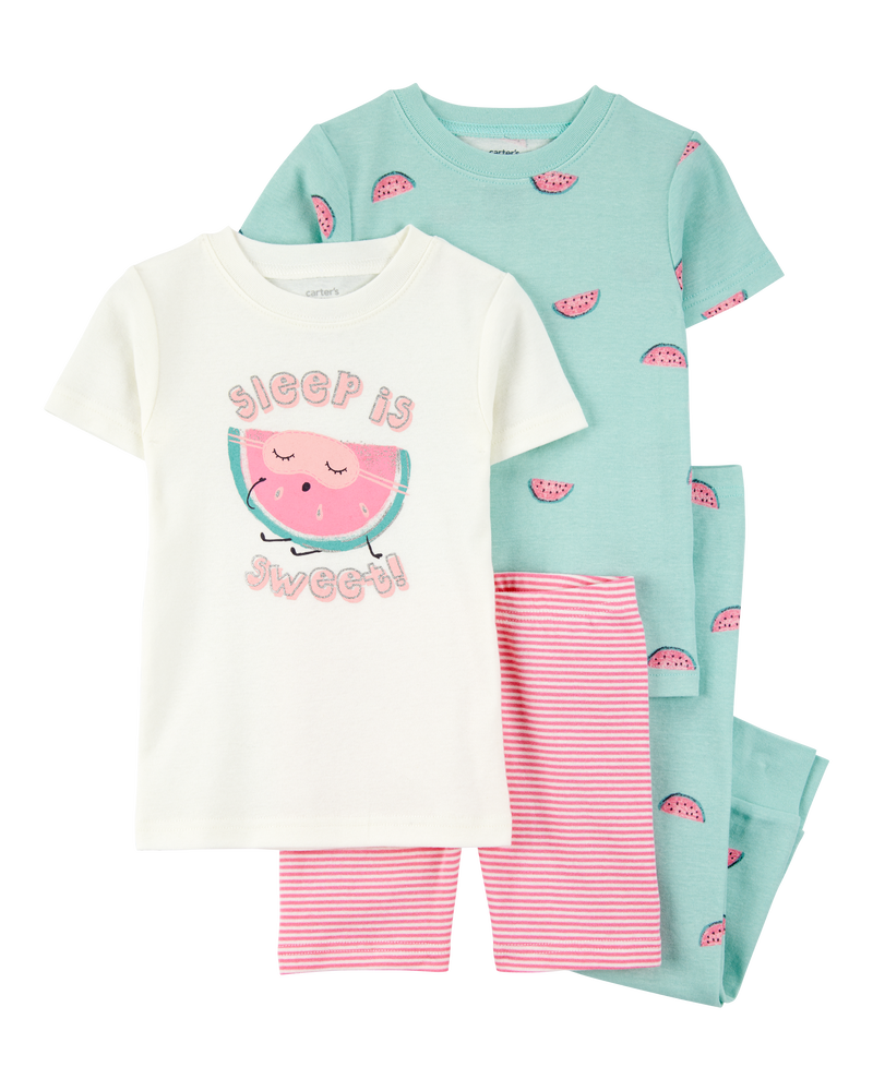Toddler 4-Piece Watermelon Print 100% Snug Fit Cotton Pajamas - Green/Pink, image 1 of 4 slides