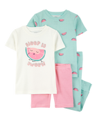 Toddler 4-Piece Watermelon Print 100% Snug Fit Cotton Pajamas - Green/Pink, image 1 of 4 slides