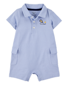 Baby Pickleball Cotton Romper - Blue, image 1 of 5 slides