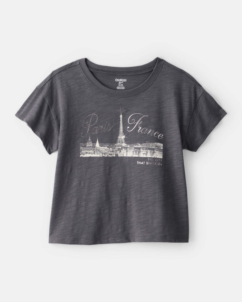 Girls Paris Cotton Short-Sleeve Graphic Tee - Grey, image 1 of 4 slides