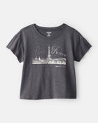 Girls Paris Cotton Short-Sleeve Graphic Tee - Grey, image 1 of 4 slides