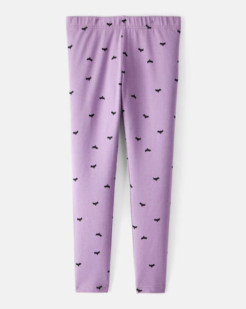 Kid Cotton Halloween Bat Stretch Leggings - Purple, 