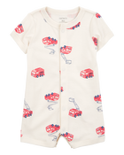 Baby Boy Fire Truck Short-Sleeve Romper - Cream, image 1 of 3 slides