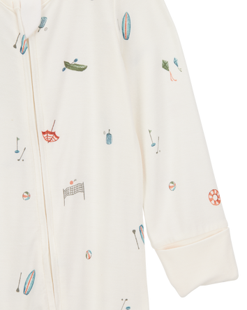 Baby Girl Camp Print 2-Way Zip PurelySoft Convertible Foot Sleep & Play Pajamas - Ivory, 