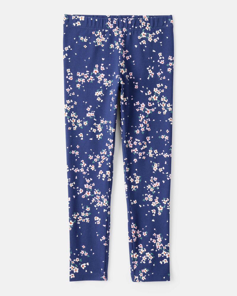 Girls Floral Cotton Pull-On Stretch Leggings - Navy, image 1 of 4 slides