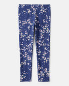 Girls Floral Cotton Pull-On Stretch Leggings - Navy, image 1 of 4 slides