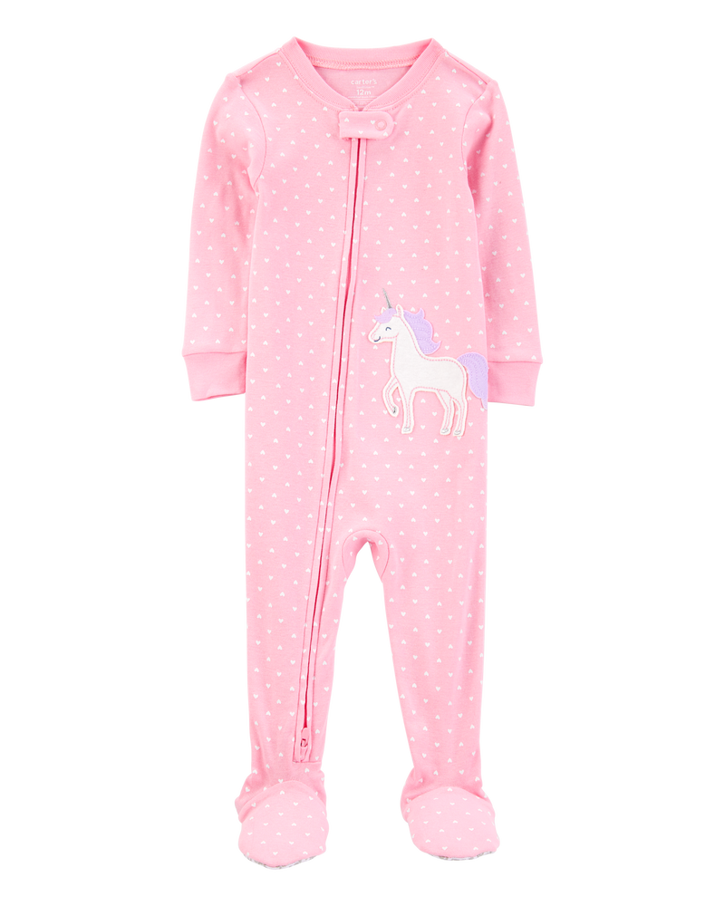 Toddler Unicorn Snug Fit Cotton Footie 1-Piece Pajamas - Pink, image 1 of 4 slides