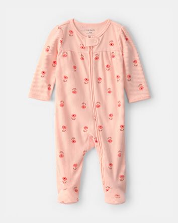 Baby Girl Floral 2-Way Zip Sleep & Play Pajama - Orange, 