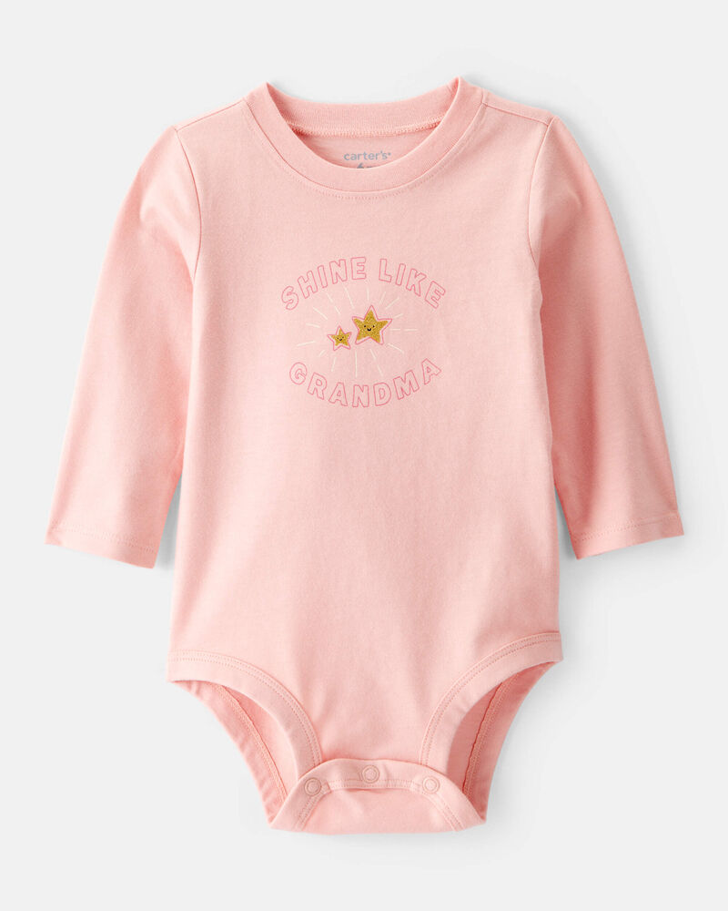 Baby Girl Shine Like Grandma Cotton Long-Sleeve Graphic Bodysuit - Pink, image 1 of 3 slides