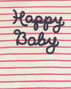 Baby Striped "Happy Baby" Short-Sleeve Bodysuit - Red/Ivory, image 2 of 3 slides