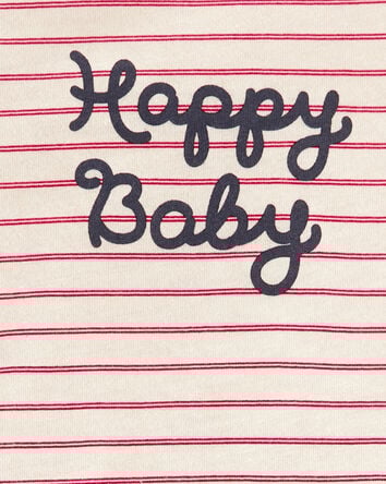 Baby Striped "Happy Baby" Short-Sleeve Bodysuit - Red/Ivory, 
