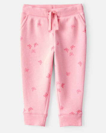 Baby Girl Butterfly Print Fleece Drawstring Joggers - Pink, 