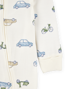 Baby Boy Car Print 2-Way Zip PurelySoft Sleep & Play Pajamas - Ivory, image 2 of 5 slides