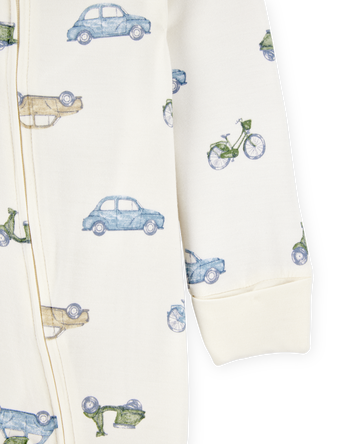 Baby Boy Car Print 2-Way Zip PurelySoft Sleep & Play Pajamas - Ivory, 
