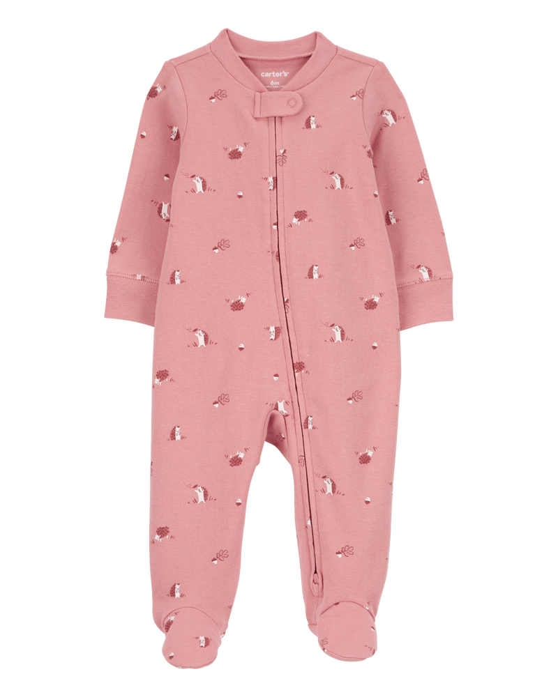 Baby Hedgehog 2-Way Zip Cotton Footie Sleep & Play Pajamas, image 1 of 4 slides
