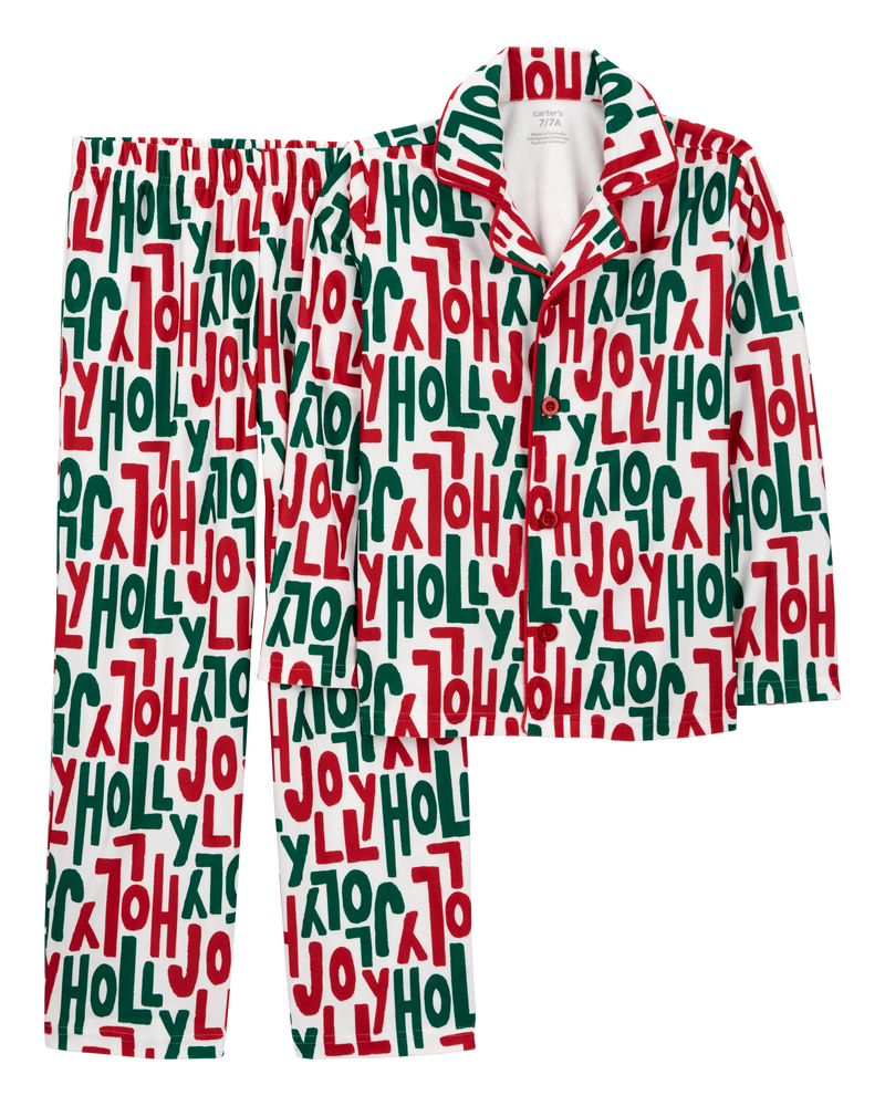 Kid 2-Piece Holly Jolly Fleece Coat Style Pajamas, image 1 of 3 slides