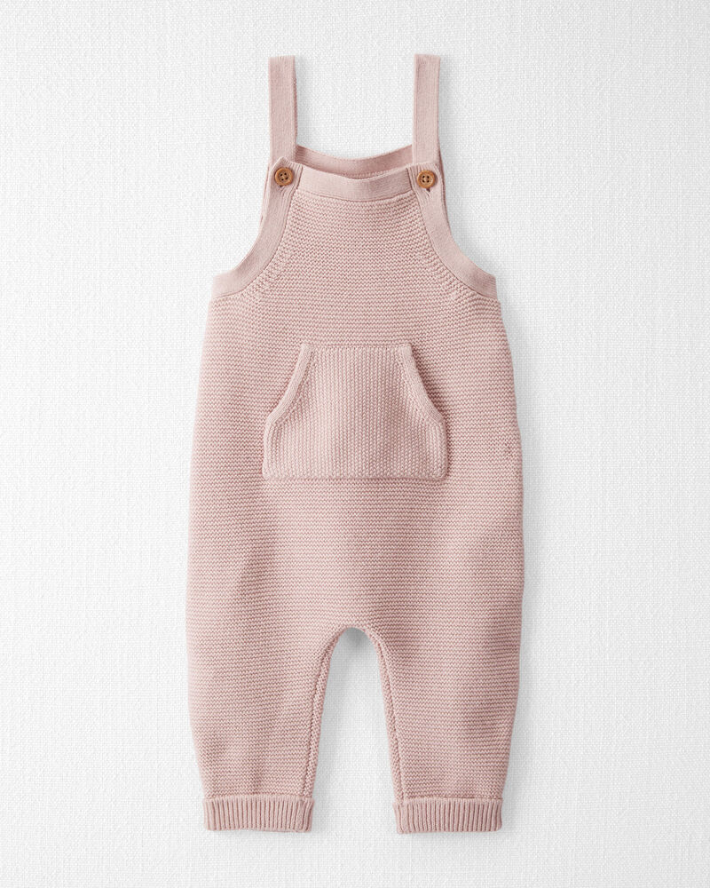 Baby Organic Cotton Sweater Knit Overalls in Perfect Pink, image 1 of 5 slides