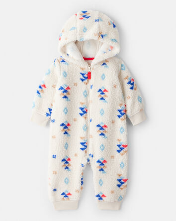 Baby Boy Aztec Sherpa Long-Sleeve Jumpsuit - Cream, 