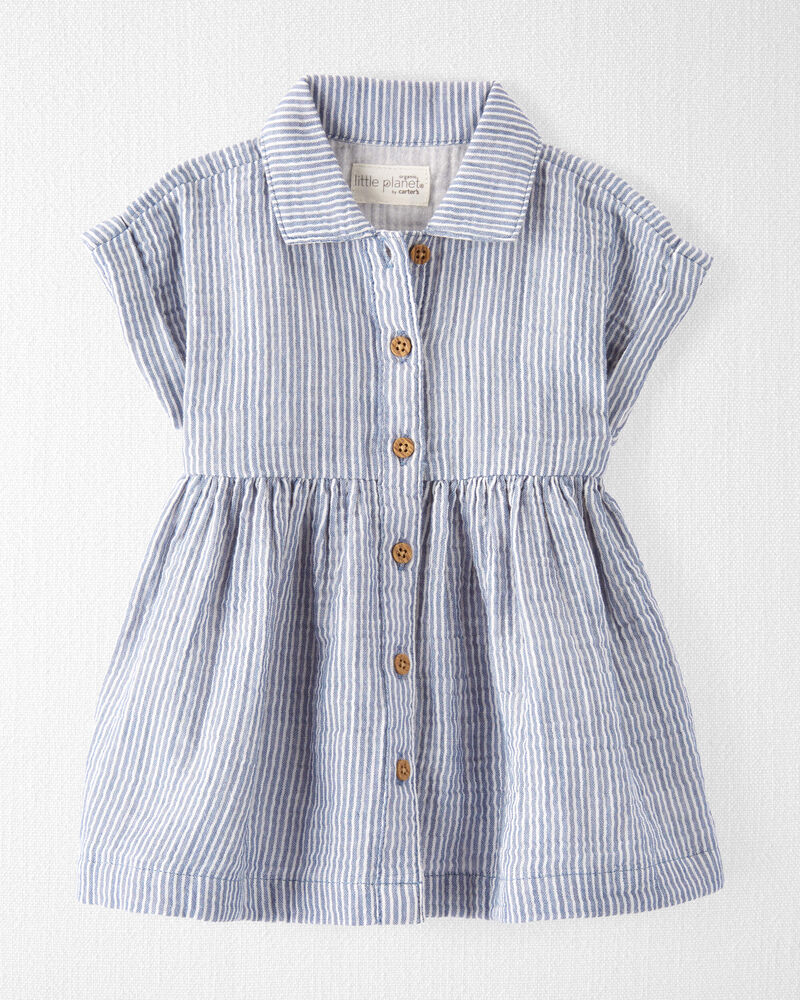 Baby Organic Cotton Striped Button-Front Dress, image 1 of 6 slides