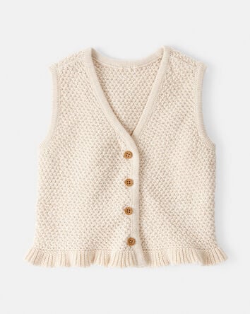 Baby Girl Button-Up Sleeveless Vest - Cream, 
