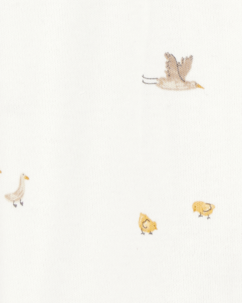 Baby Mini Bird Print 2-Way Zip Cotton Sleep & Play Pajamas, image 2 of 3 slides