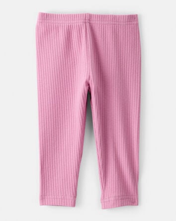 Baby Girl Cotton Ribbed Stretch Leggings - Purple, 