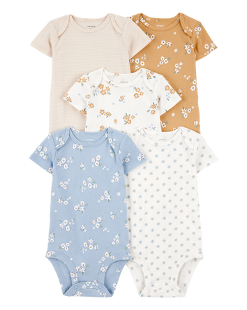 Baby 5-Pack Floral Short-Sleeve Cotton Bodysuits, 