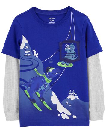 Toddler Dinosaur Ski Layered-Look Tee, 