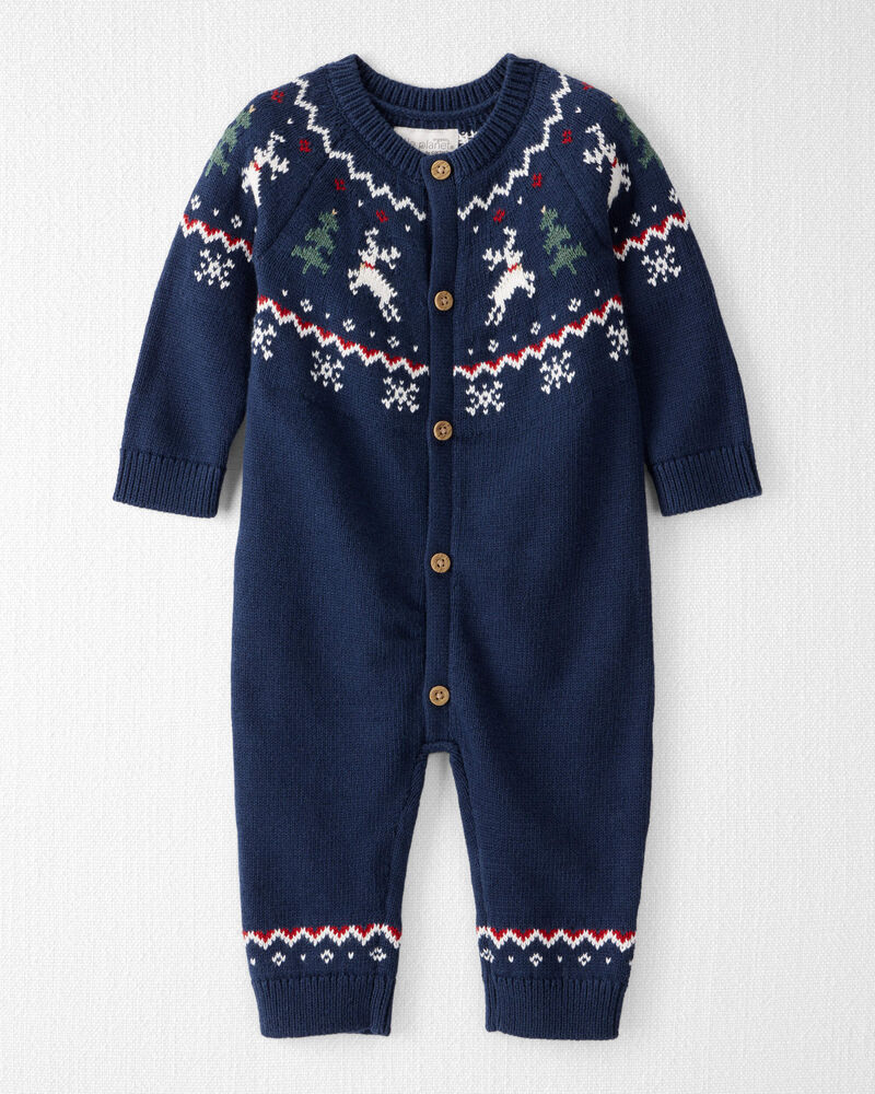 Baby Organic Cotton Fair Isle Sweater Knit Jumpsuit, image 1 of 5 slides